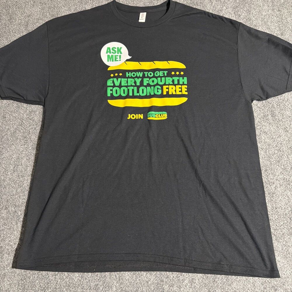 SUBWAY Sandwich T-Shirt Mens Size XL Black Subway Club Free Sub Jerzees 50/50